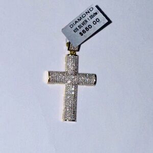 10K Yellow Gold Vermeil Real Diamond Cross Pendant | 1ct SI GH | Free Appraisal